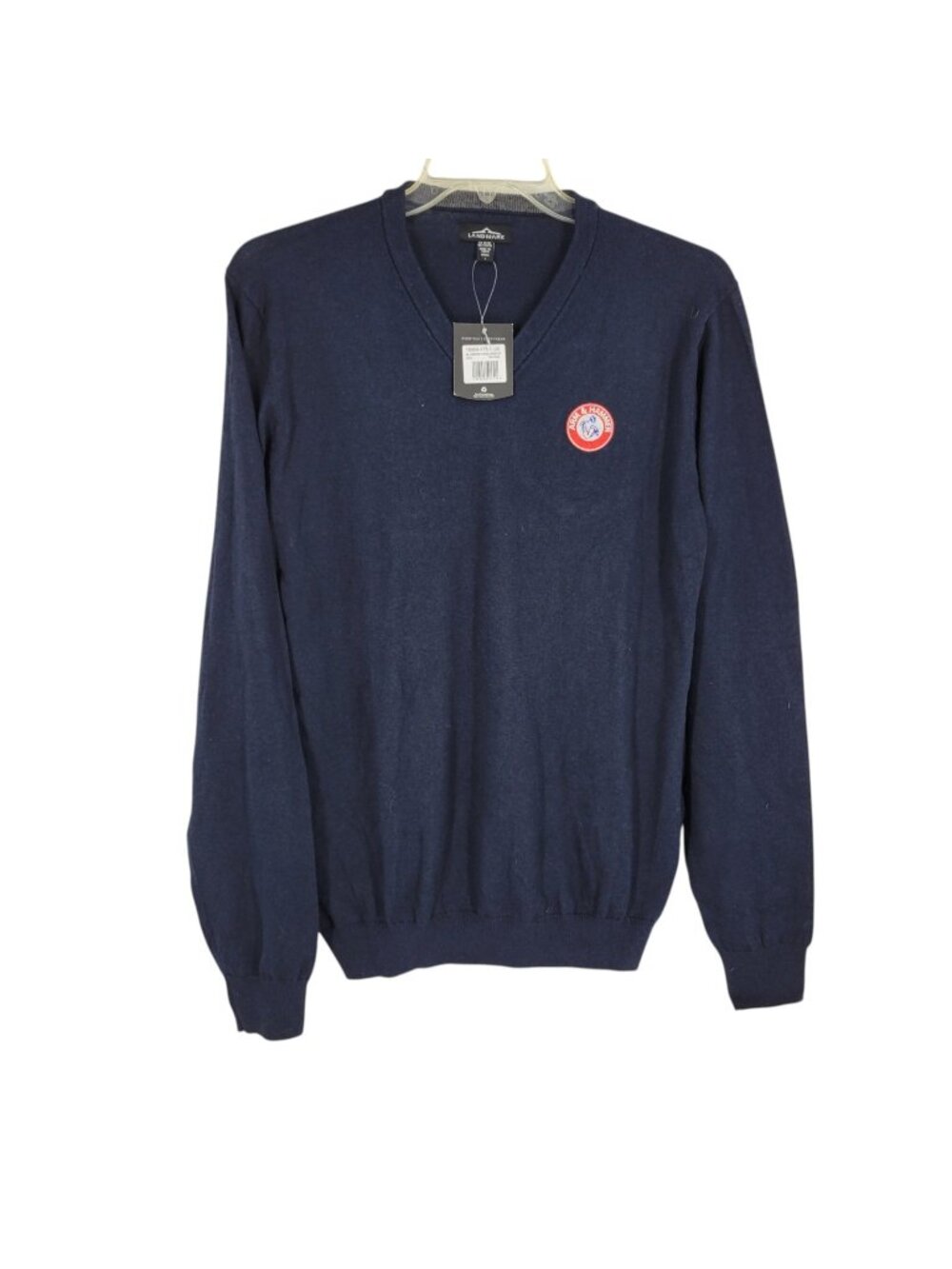 Landmark Mens Large Arm & Hammer Logo V Neck Sweater Navy Embroidered NWT